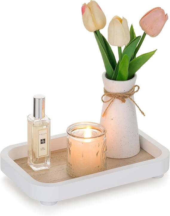Bathroom Vanity Perfume Tray: Decorative Dresser for Women - Wood Stand Riser Rectangular for Home Decor - Pedestal Counter Display