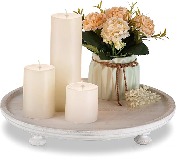 Wood Risers for Decor: Rustic Round Wooden Pedestal Stand Tray for Display Farmhouse Table Decorative Risers for Dessert Candle Cake Plant