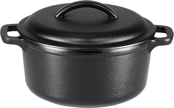 Round Pre-Seasoned Cast Iron Mini Dutch Oven Pot with Lid and Dual Handles, 2-Quart, Black