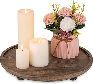 Wood Risers for Decor: Rustic Round Wooden Pedestal Stand Tray for Display Farmhouse Table Decorative Risers for Dessert Candle Cake Plant