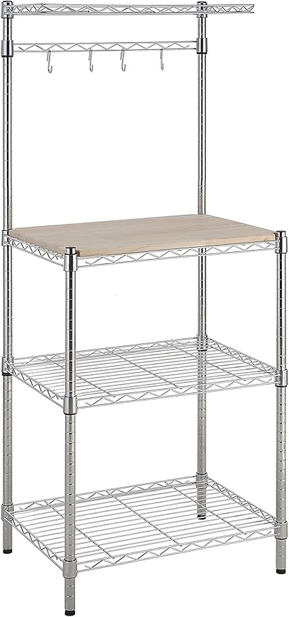 Kitchen Storage Baker's Rack with Removable Top, Chrome/Beige, 18