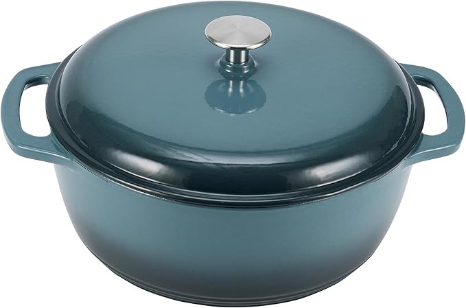 Cast Iron Dutch Oven Pot with Lid, Enameled, Round, Dual Handles, Heavy-Duty, Medium, 6-Quart, Gray