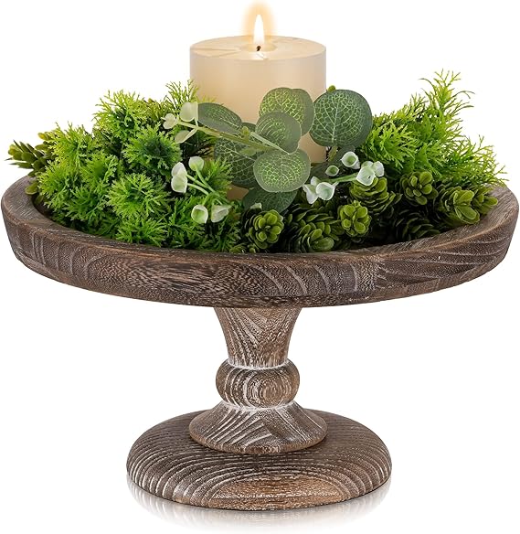 Round Wood Display Riser: Rustic Wooden Risers Decorative Pedestal Plate Stand Small Cake Holder Tray for Wedding Birthday Decor