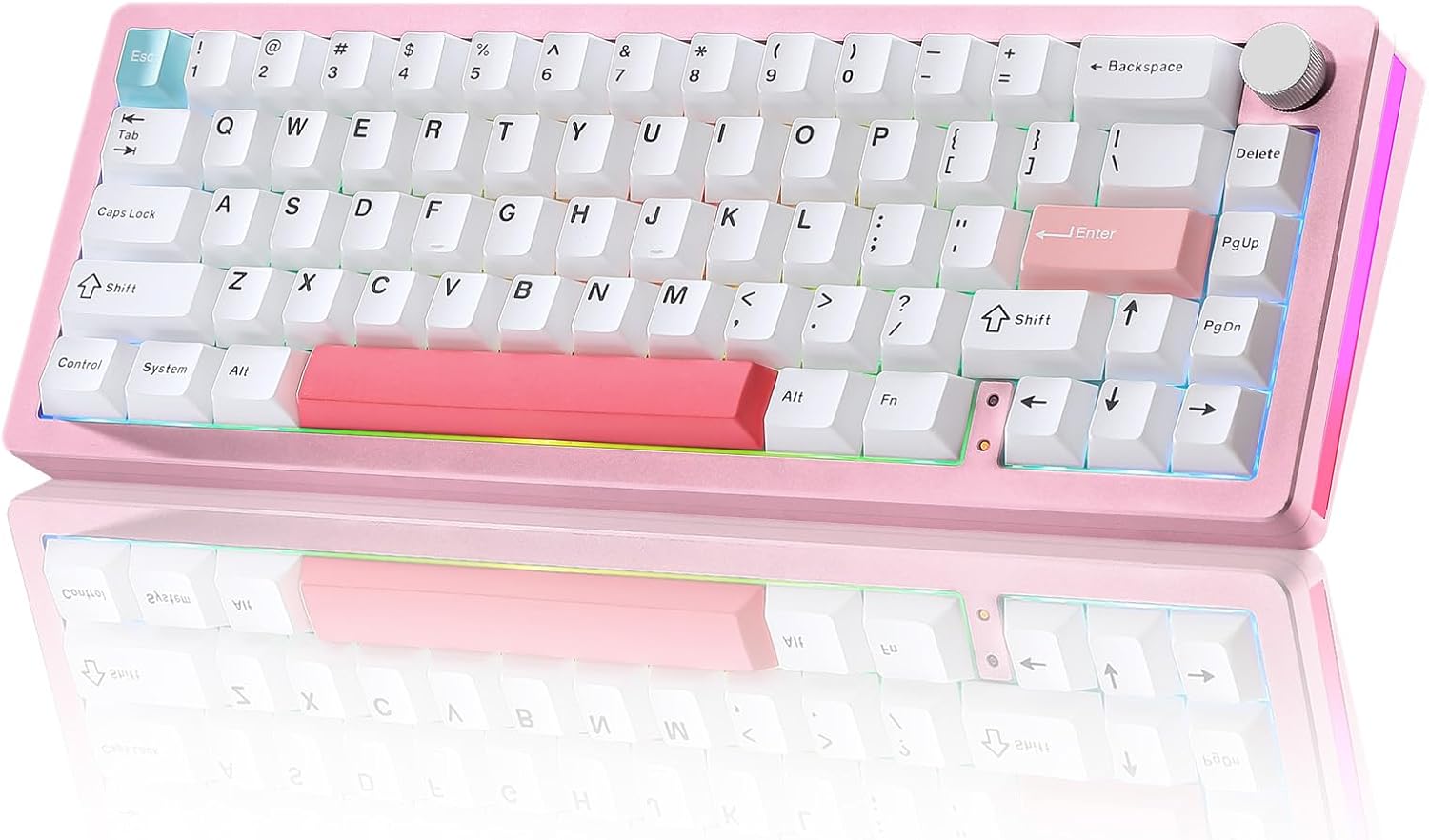 AL66 Wireless Mechanical Keyboard,Full Aluminum CNC,65% Knob Control,Bluetooth/2.4G/Wired,Hot Swappable Pre-lubed Switches,Gasket Mounted RGB for Win/Mac(Milk Switch, Pink)