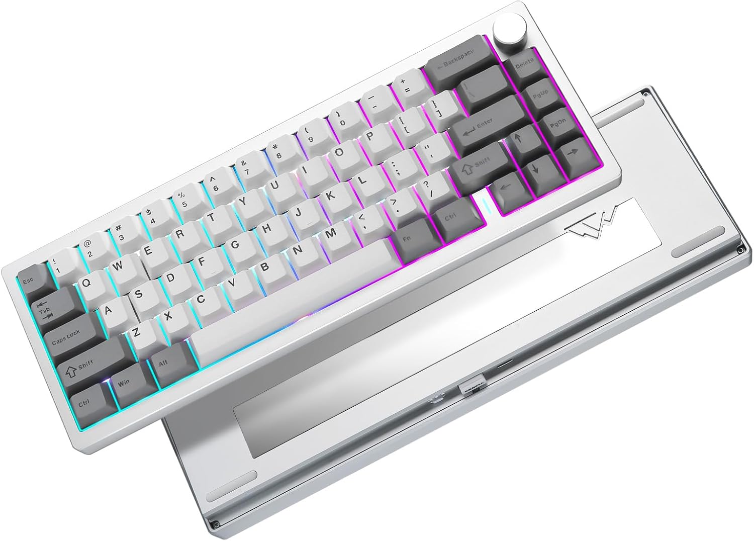 AL68 Wireless Mechanical Keyboard,Full Aluminum CNC,60% Layout with Knob, QMK/VIA Software,Gasket Mounted,Hot Swappable,RGB Backlit,BT/2.4G/USB-C for Mac/Win (Silver, Cocoa Cream V2)