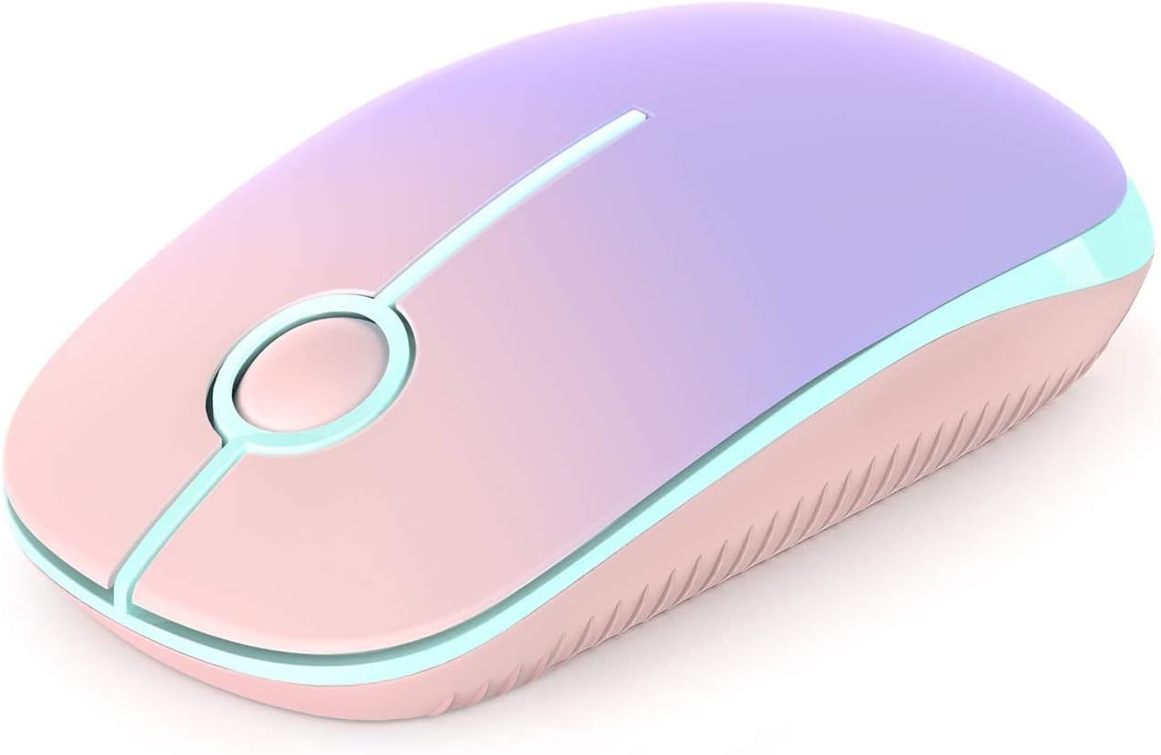 Wireless Mouse, 2.4G Slim Portable Computer Mice with Nano Receiver Quiet Silent Optical Laptop Mouse for Notebook, PC, Laptop, Computer-Pink to Purple