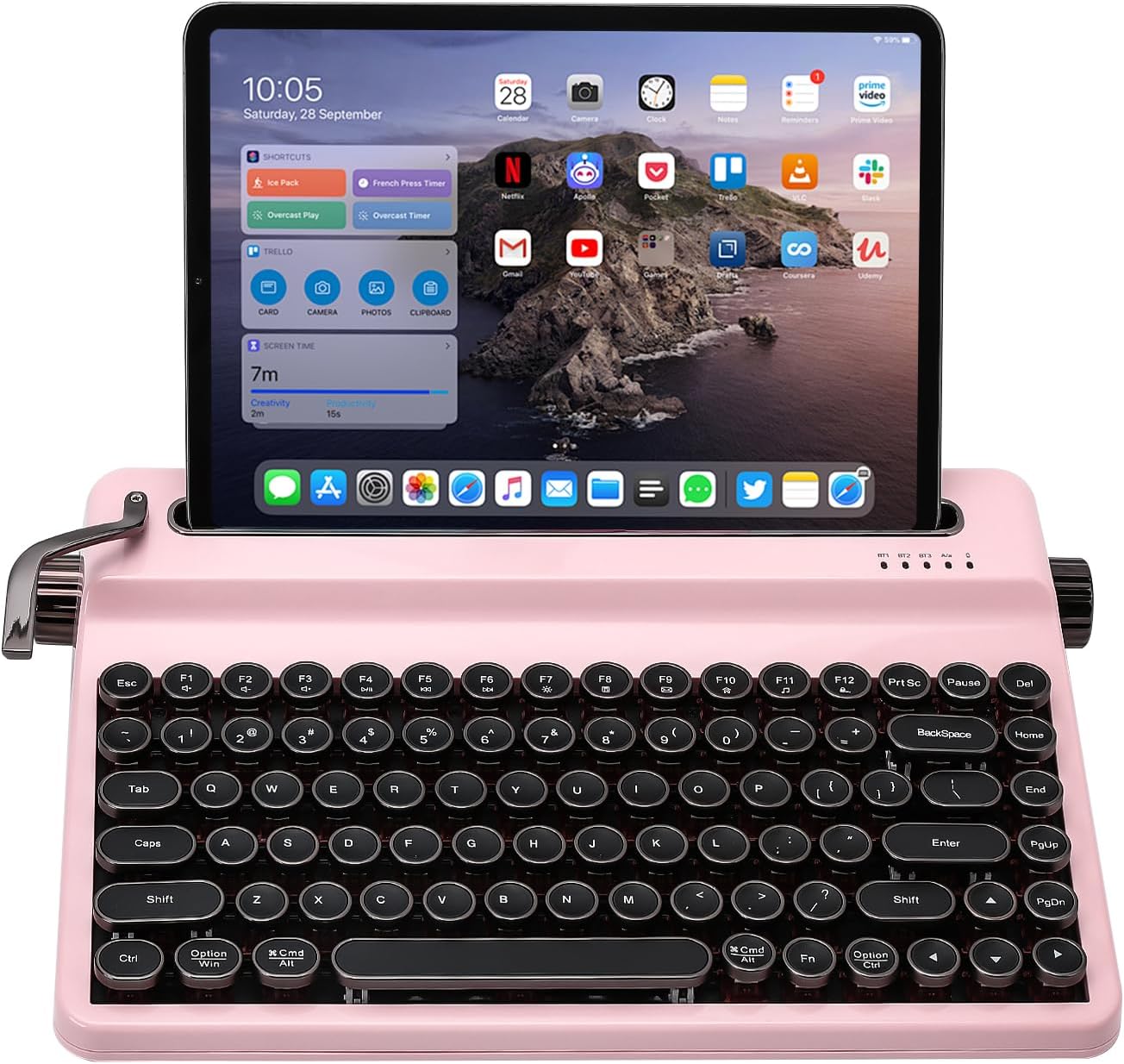 QL75 Wireless Typewriter Hot Swap Retro Mechanical Keyboard,Punk Round Keycaps,RGB Backlit QMK/VIA Programmable,Multi-Device Keyboard with 2.4GHz/Type-C/BT5.0 (Pink, Cocoa Cream V2 Switch)