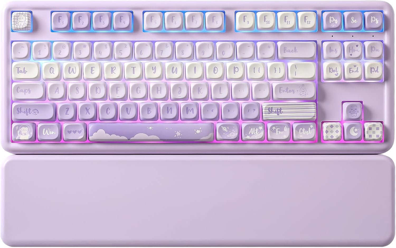 B87 Wireless Mechanical Keyboard,QMK/VIA Programmable,TKL Layout 87 Keys,BT/2.4G/USB-C,Hot Swap Gasket Mount RGB Backlit Gaming with Wrist Rest for Win/Mac (Purple, Milk V2)