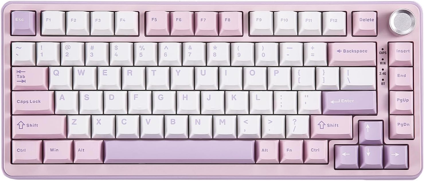 B75 PRO Wireless Mechanical Keyboard,75% Layout with Knob,Hot Swap Gasket Custom Structure,Creamy Pre-lubed Switches,RGB Backlit,Bluetooth/Type-C/2.4G for Win/Mac(Cocoa Cream V2 Switch,Purple)