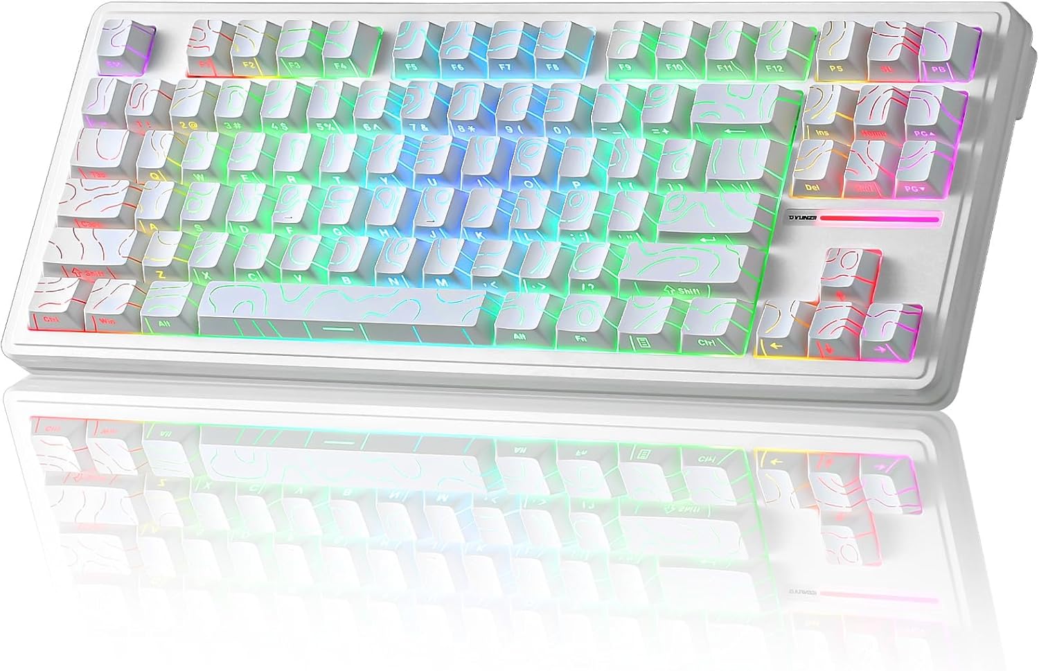 YZ87 Gasket Mechanical Keyboard,TKL Wireless Hot Swappable with 5-Layer Padding, BT5.0/2.4G/USB-C NKRO RGB Backlit for Win/Mac(White Line, Milk Switch)