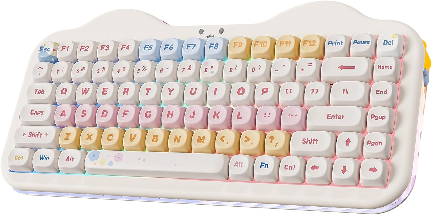 C75 Wireless Mechanical Keyboard,75% Layout, Hot-Swappable NKRO,BT5.0/2.4G/USB-C Mode,Dye-Sub PBT MOA Keycaps,RGB Gasket Mount,Cute Cake Design for Mac/Win/Gaming (Beige, Candy Switch)