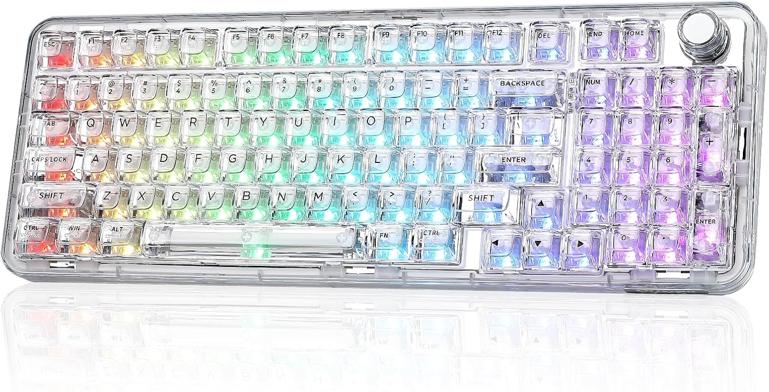 X98 QMK/VIA Wireless Mechanical Gaming Keyboard with Knob,Tri-Mode BT5.0/USB-C/2.4GHz Hot Swappable Keyboard,Pre-lubed Switches Gasket Mount RGB Backlit for Wins/Mac (White, Snow Switch)