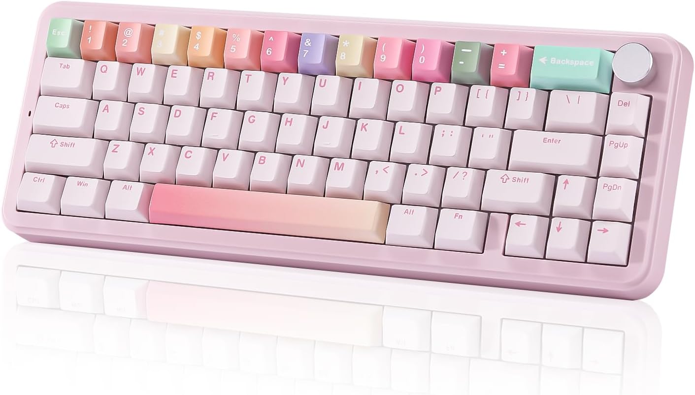B68 Wireless Mechanical Keyboard,Tri-Mode BT5.0/2.4GHz/USB-C,Cute PBT Keycaps,Hot Swappable Creamy Typing Gasket Mounted,RGB Backlit NKRO for Win/Mac (Pink, Milk V2 Switch)