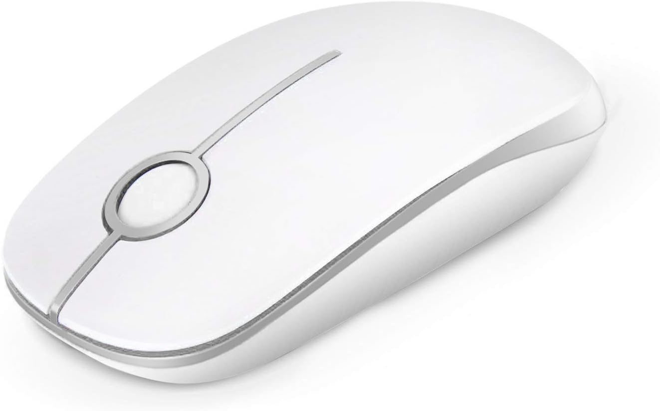 Wireless Mouse, 2.4G Slim Portable Computer Laptop Mouse with Nano Receiver Quiet Silent Optical Mice for Notebook, PC, Laptop, Computer-White and Silver