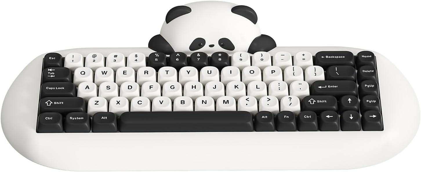 C68 Panda Wireless Mechanical Gaming Keyboard, 68 Keys Cute Layout with PBT Keycaps,RGB Backlit, Hot Swappable,Creamy Switches,BT5.0/2.4G/Wired for Win/Mac(White,Panda Switch)
