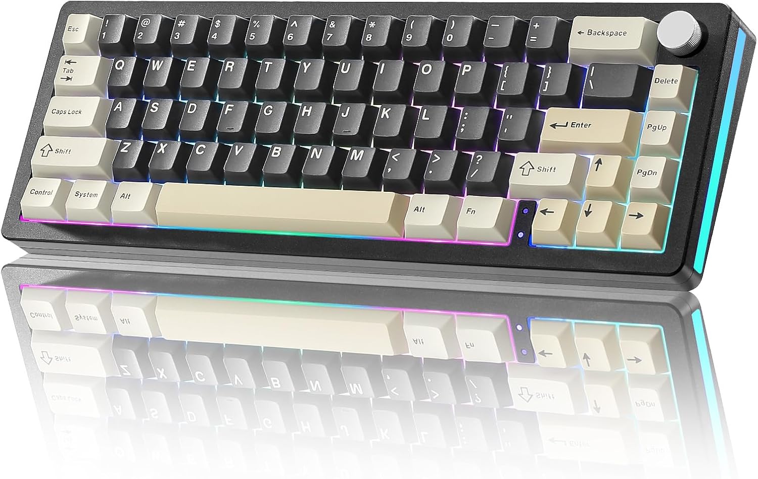 AL66 Wireless Mechanical Keyboard,Full Aluminum CNC,65% Knob Control,Bluetooth/2.4G/Wired,Hot Swappable Pre-lubed Switches,Gasket Mounted RGB for Win/Mac(Milk Switch, Black)