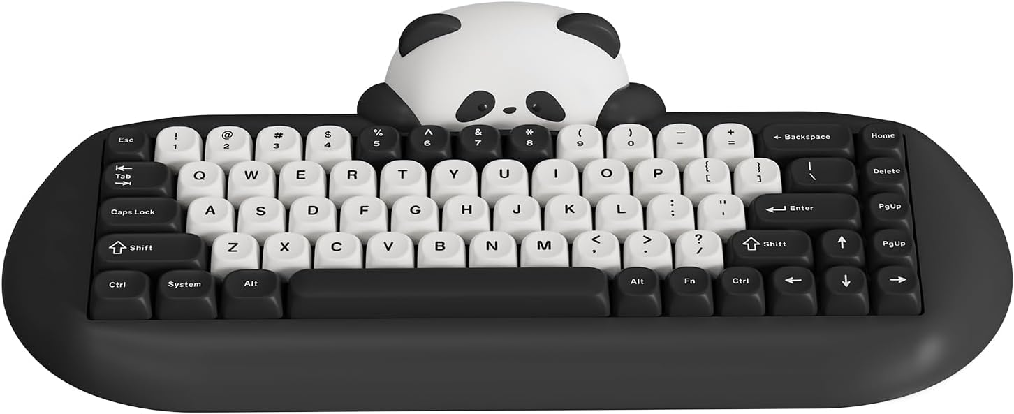 C68 Panda Wireless Mechanical Gaming Keyboard, 68 Keys Cute Layout with PBT Keycaps,RGB Backlit, Hot Swappable,Creamy Switches,BT5.0/2.4G/Wired for Win/Mac(Black,Panda Switch)