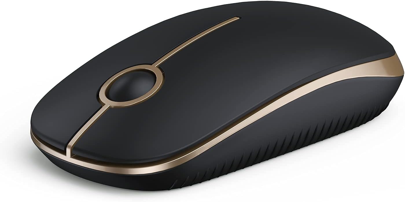 Wireless Mouse, 2.4G Slim Portable Computer Laptop Mouse with Nano Receiver Quiet Silent Optical Mice for Notebook, PC, Laptop, Computer-Black and Gold