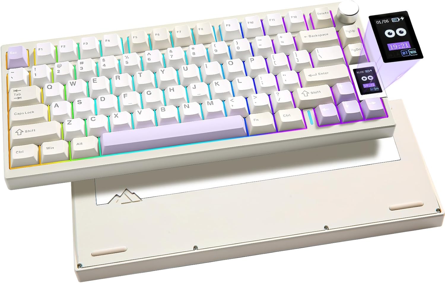 AL80 Wireless Mechanical Keyboard,Full Aluminum CNC, Smart LCD Display,Hot Swappable Gasket Mount 75% Layout with Knob,BT/2.4G/USB-C,QMK/VIA Support for Win/Mac (Beige, Gateron Zero Switch)