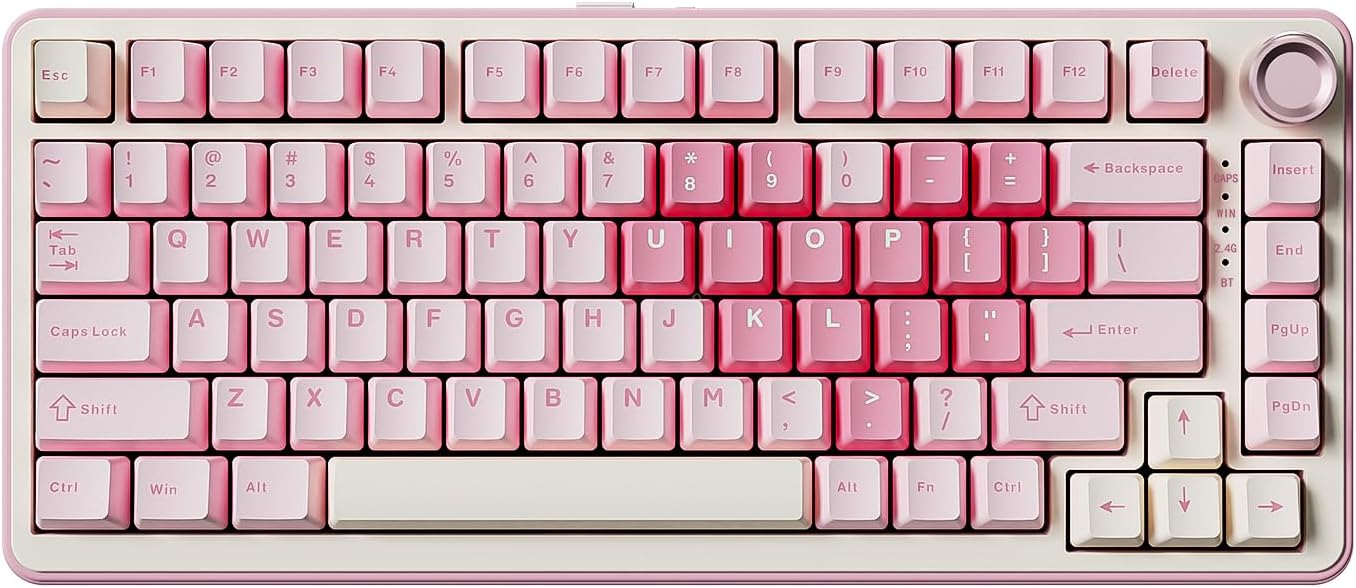 B75 PRO Wireless Mechanical Keyboard,75% Layout with Knob,Hot Swap Gasket Custom Structure,Creamy Pre-lubed Switches,RGB Backlit,Bluetooth/Type-C/2.4G for Win/Mac(Cocoa Cream V2 Switch,Pink)