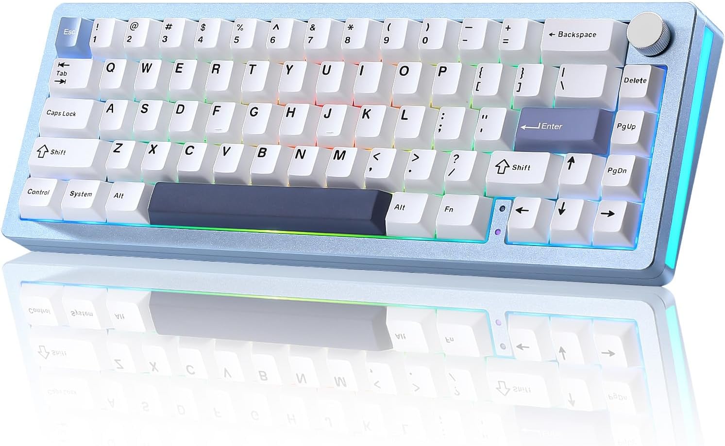 AL66 Wireless Mechanical Keyboard,Full Aluminum CNC,65% Knob Control,Bluetooth/2.4G/Wired,Hot Swappable Pre-lubed Switches,Gasket Mounted RGB for Win/Mac(Milk Switch, Blue)