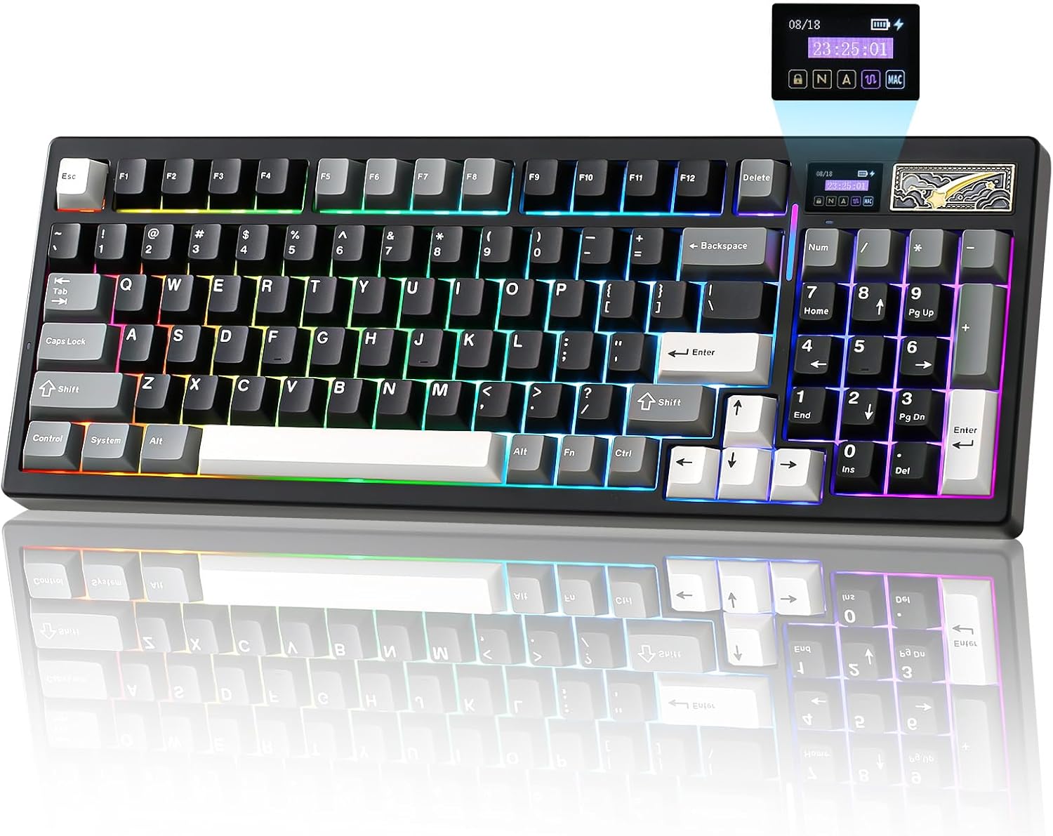 IF99 Wireless Mechanical Gaming Keyboard with Smart LCD Display, QMK/VIA Programmable BT/2.4G/USB-C Gasket Mounted Hot Swap RGB 96% Layout for Mac/Win (Black, Cocoa Cream V2 Switch)